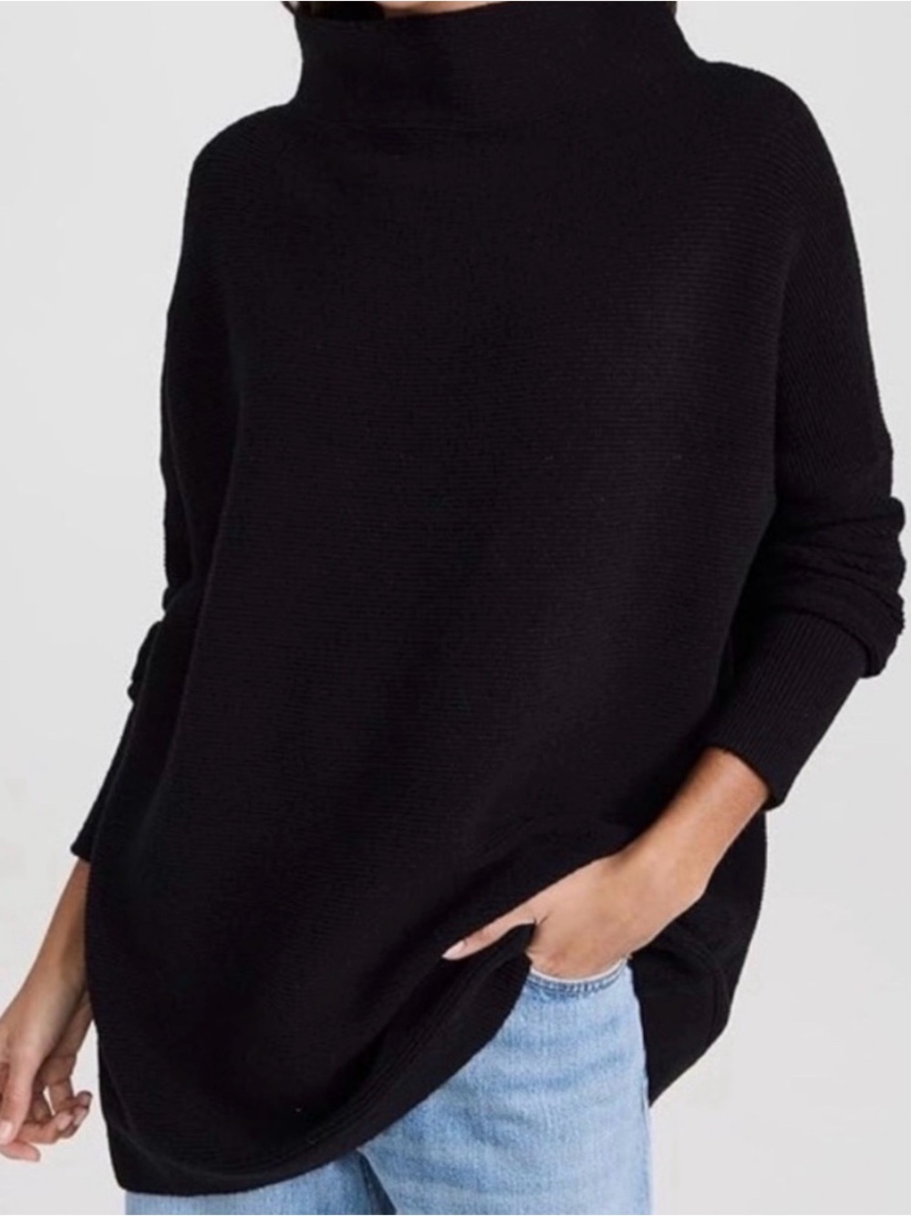 Free People Women’s Black Ribbed Tunic Sweater Size Large